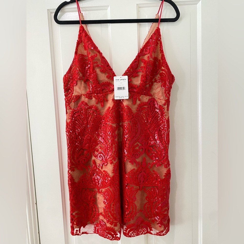 Free People Red Sequin Night Shimmers Mini Dress